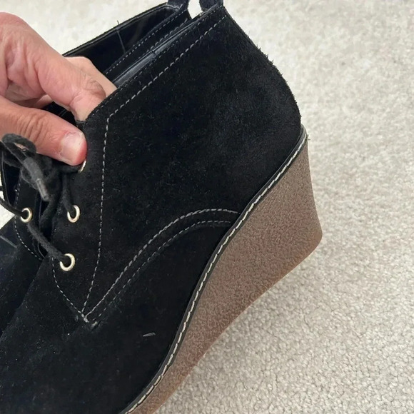 The FLEXX Black Suede Ankle Booties Womens Wedges Lace Up Shoes Ladies - Picture 3 of 8